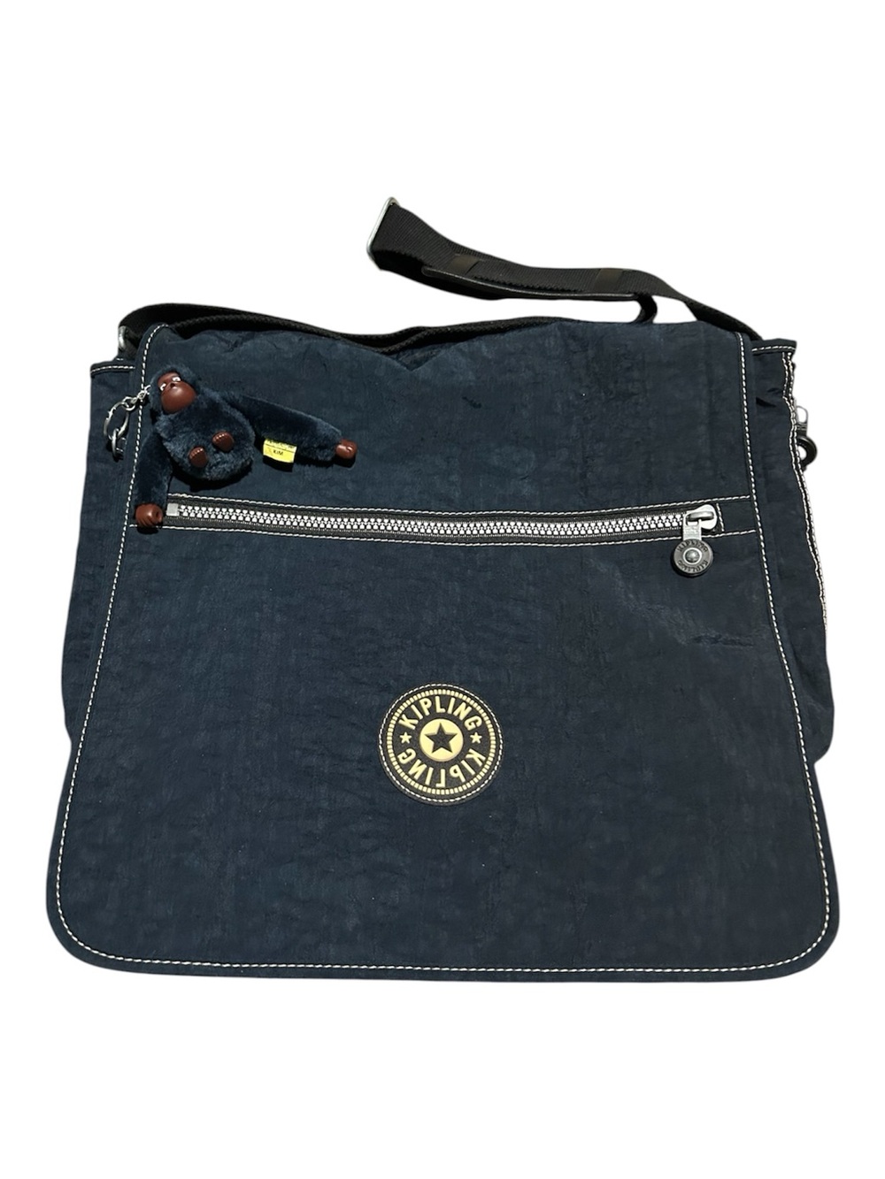 Kipling Dark Blue Expandable Messenger Bag with Monkey Charm